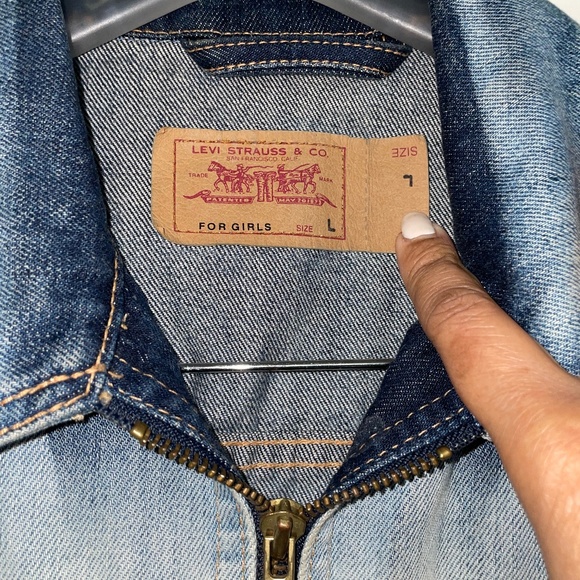 LEVI’S Rare Two Tone Dark Light Denim Zip-Up Jacket Size Girls L/ Women S - Picture 4 of 11